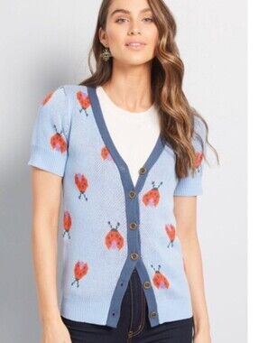 💲⬇️Retro Ladybug Button Front Cardigan🪞
